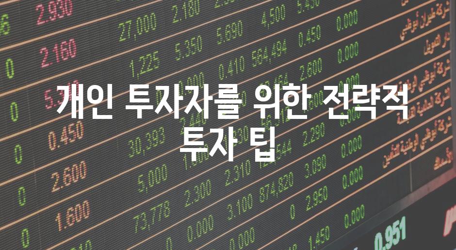  개인 투자자를 위한 전략적 투자 팁