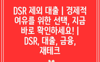 DSR 제외 대출 | 경제적 여유를 위한 선택, 지금 바로 확인하세요! | DSR, 대출, 금융, 재테크