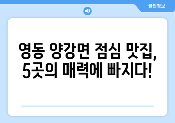 충청북도 영동군 양강면 점심 맛집 추천 한식 중식 양식 일식 TOP5