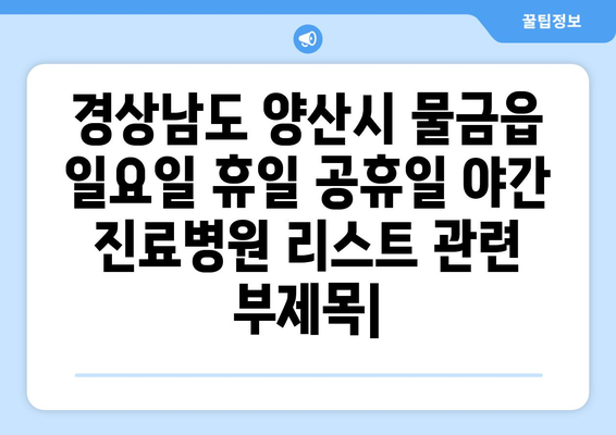 경상남도 양산시 물금읍 일요일 휴일 공휴일 야간 진료병원 리스트