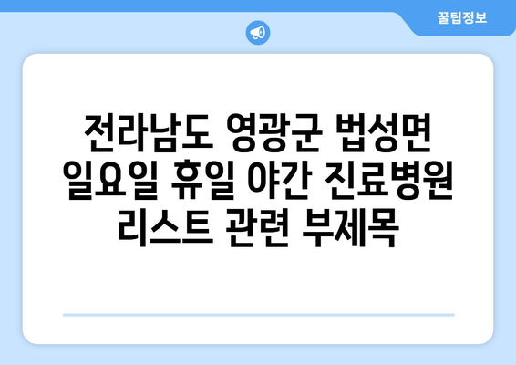 전라남도 영광군 법성면 일요일 휴일 공휴일 야간 진료병원 리스트