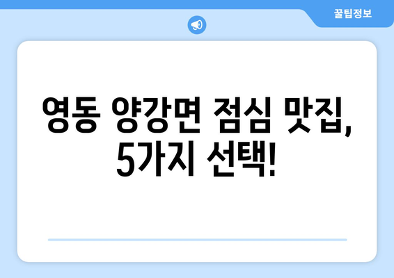 충청북도 영동군 양강면 점심 맛집 추천 한식 중식 양식 일식 TOP5