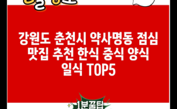 강원도 춘천시 약사명동 점심 맛집 추천 한식 중식 양식 일식 TOP5