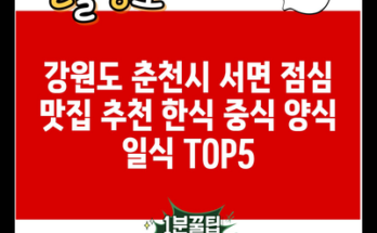 강원도 춘천시 서면 점심 맛집 추천 한식 중식 양식 일식 TOP5