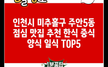 인천시 미추홀구 주안5동 점심 맛집 추천 한식 중식 양식 일식 TOP5