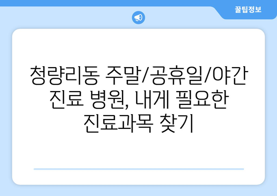 서울시 동대문구 청량리동 일요일 휴일 공휴일 야간 진료병원 리스트