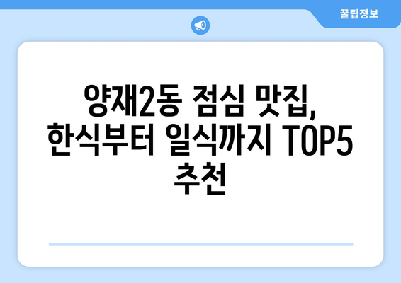 서울시 서초구 양재2동 점심 맛집 추천 한식 중식 양식 일식 TOP5