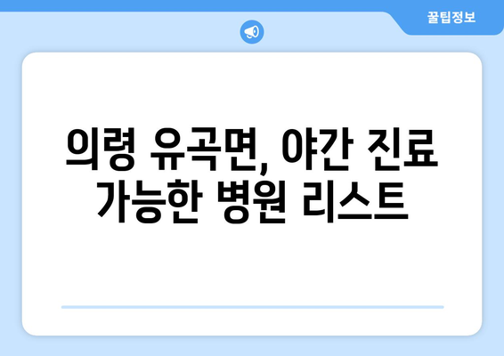 경상남도 의령군 유곡면 일요일 휴일 공휴일 야간 진료병원 리스트