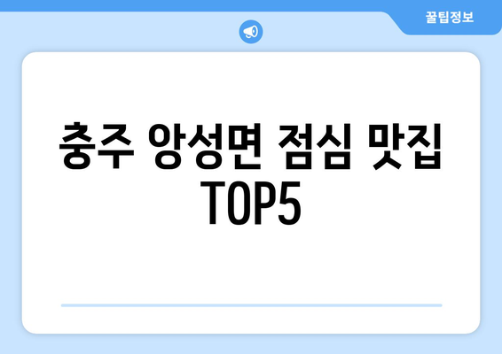 충청북도 충주시 앙성면 점심 맛집 추천 한식 중식 양식 일식 TOP5