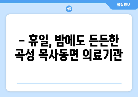 전라남도 곡성군 목사동면 일요일 휴일 공휴일 야간 진료병원 리스트