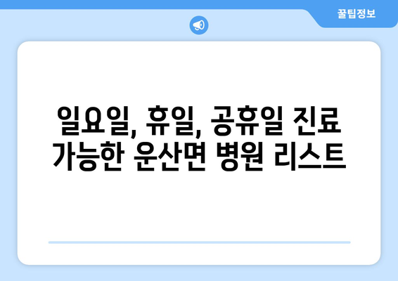 충청남도 서산시 운산면 일요일 휴일 공휴일 야간 진료병원 리스트