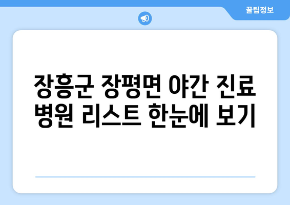 전라남도 장흥군 장평면 일요일 휴일 공휴일 야간 진료병원 리스트