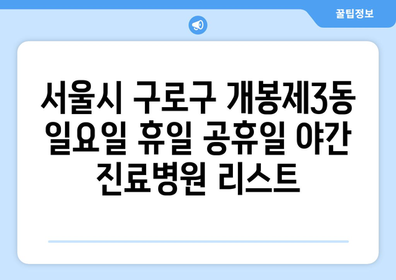 서울시 구로구 개봉제3동 일요일 휴일 공휴일 야간 진료병원 리스트