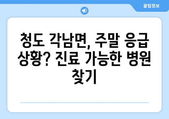 경상북도 청도군 각남면 일요일 휴일 공휴일 야간 진료병원 리스트