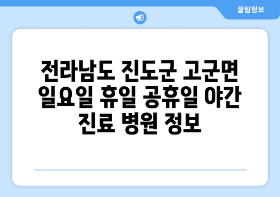 전라남도 진도군 고군면 일요일 휴일 공휴일 야간 진료병원 리스트