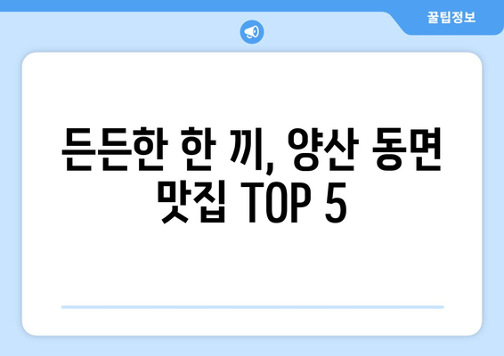 경상남도 양산시 동면 점심 맛집 추천 한식 중식 양식 일식 TOP5