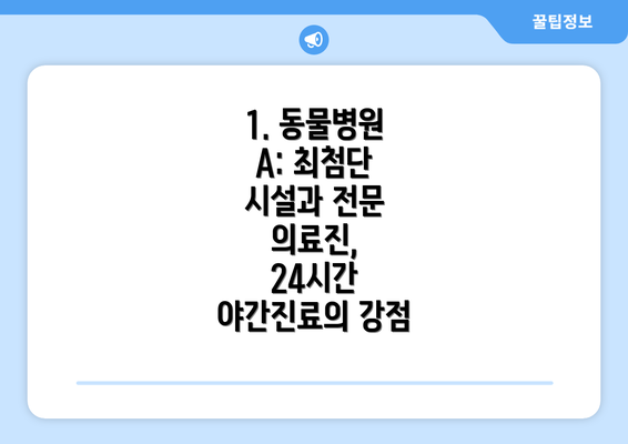 1. 동물병원 A: 최첨단 시설과 전문 의료진, 24시간 야간진료의 강점