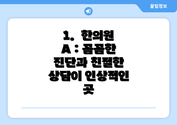 1.  한의원 A : 꼼꼼한 진단과 친절한 상담이 인상적인 곳