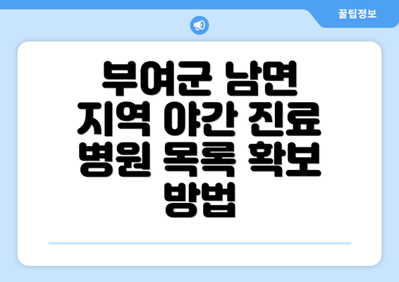 부여군 남면 지역 야간 진료 병원 목록 확보 방법