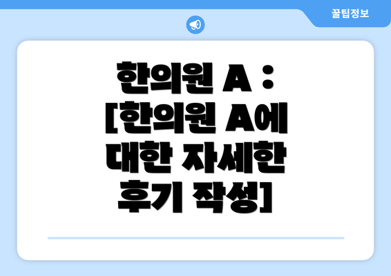 한의원 A :  [한의원 A에 대한 자세한 후기 작성]