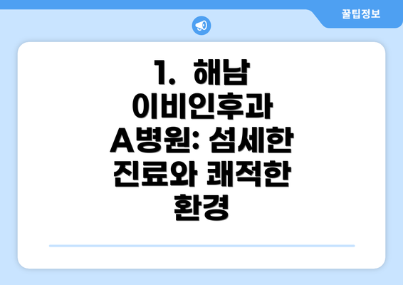 1.  해남 이비인후과 A병원: 섬세한 진료와 쾌적한 환경